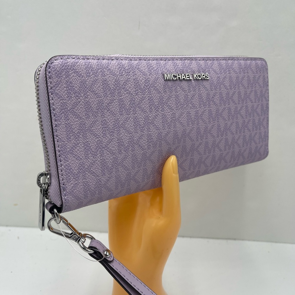 MICHAEL KORS Jet Set Large Signature Logo Continental Wallet Wristlet Phone NWT - Picture 2 of 16